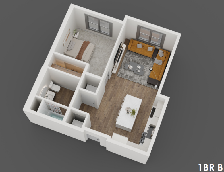 1 Bedroom, 1 Bathroom B