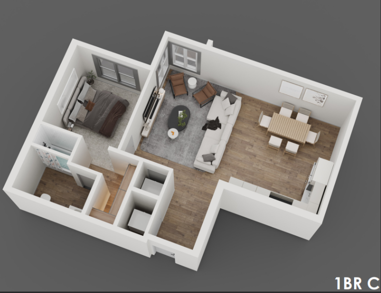 1 Bedroom, 1 Bathroom C