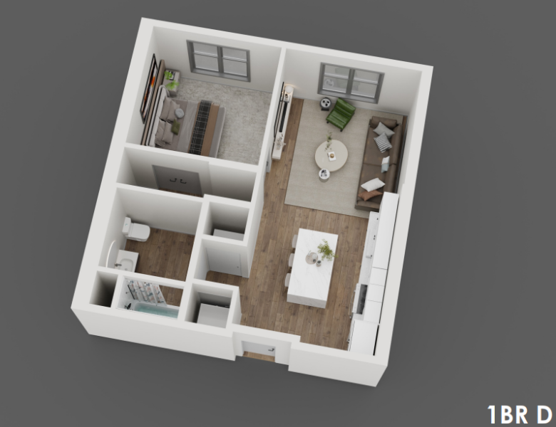 1 Bedroom, 1 Bathroom D