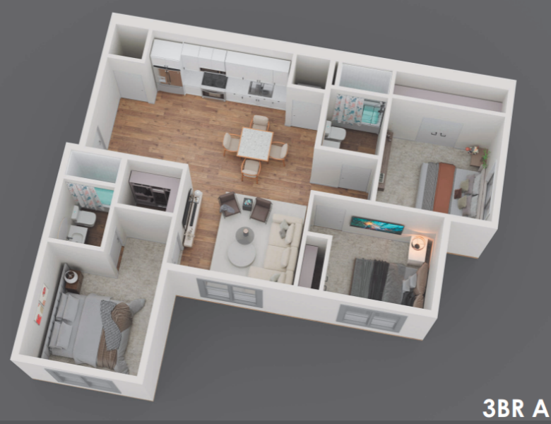 3 Bedroom, 2 Bathroom A