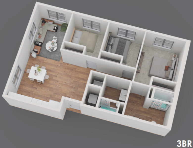 3 Bedroom, 2 Bathroom B