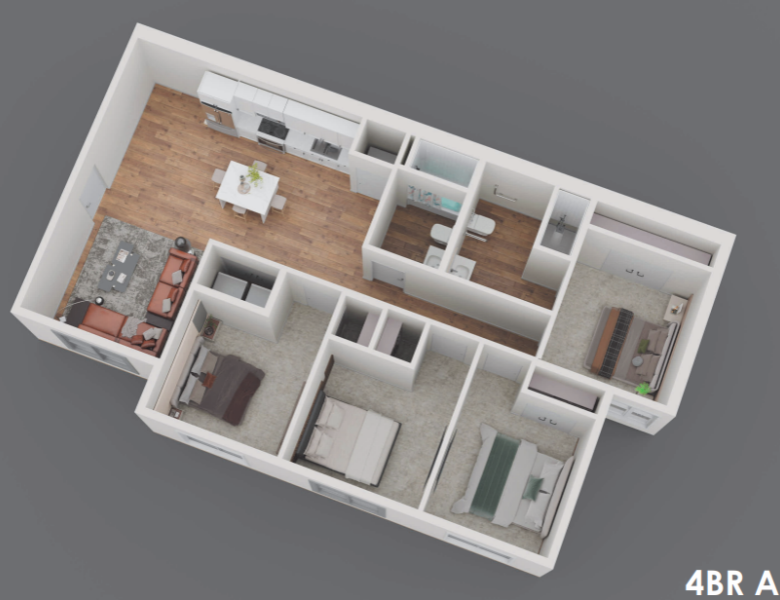 4 Bedroom, 2 Bathroom A